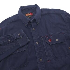 Ariat Solid Vent FR Shirt Men's Large Flame Resistant Work Button Down Navy